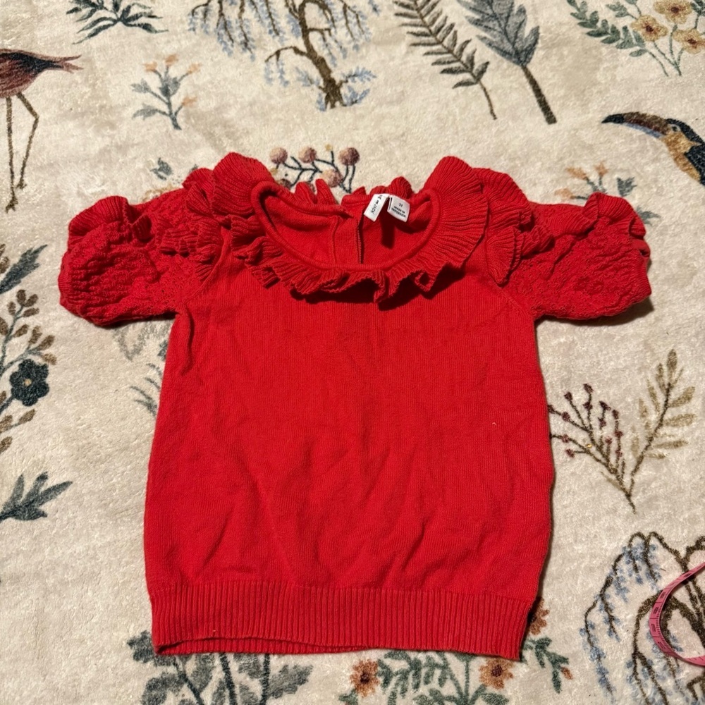 Janie and Jack Red Ruffled Short Sleeve Top 2T